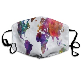 Mondkapje gezichtsmasker met wereldkaart wit + kleur