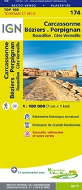 Fietskaart - Wegenkaart - landkaart 174 Carcassonnne - Béziers - Perpignan | IGN - Institut Géographique National