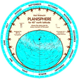 Sterrenkaart - Planisfeer 40 graden noorderbreedte (engelstalig) | Rob Walrecht Productions