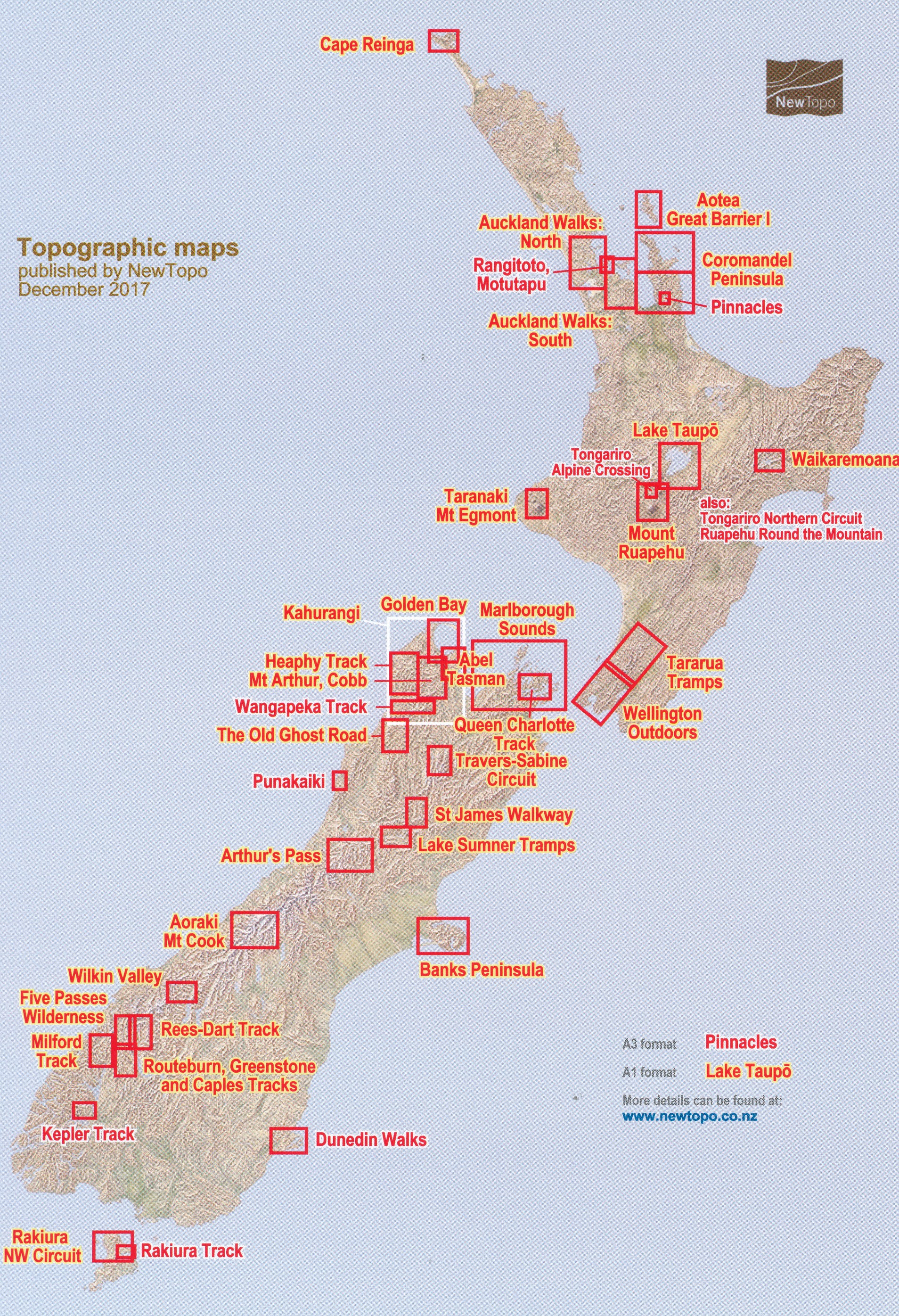 Overzicht Nieuw Zeeland wandelkaarten